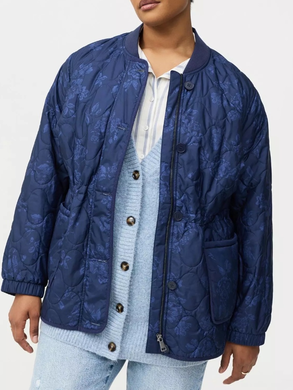 Torrid Jacket 2X Blue Floral Bomber Quilted Barn Coat Pockets Plus Size Zip NWT